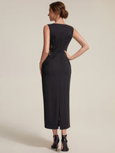 Load image into Gallery viewer, Color=Black | Volume Discounts Strapless Round Neck Bodycon Maxi Dress with Eyelash Lace Trim Evening Dresses 13