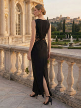 Load image into Gallery viewer, Color=Black | Volume Discounts Strapless Round Neck Bodycon Maxi Dress with Eyelash Lace Trim Evening Dresses 9