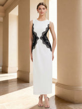 Load image into Gallery viewer, Color=Ivory-Black | Volume Discounts Strapless Round Neck Bodycon Maxi Dress with Eyelash Lace Trim Evening Dresses 7