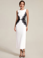 Load image into Gallery viewer, Color=Ivory-Black | Volume Discounts Strapless Round Neck Bodycon Maxi Dress with Eyelash Lace Trim Evening Dresses 8