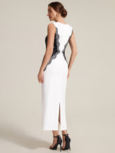 Load image into Gallery viewer, Color=Ivory-Black | Volume Discounts Strapless Round Neck Bodycon Maxi Dress with Eyelash Lace Trim Evening Dresses 9