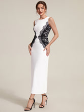 Load image into Gallery viewer, Color=Ivory-Black | Volume Discounts Strapless Round Neck Bodycon Maxi Dress with Eyelash Lace Trim Evening Dresses 10