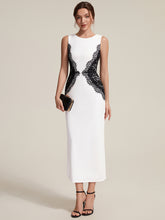 Load image into Gallery viewer, Color=Ivory-Black | Volume Discounts Strapless Round Neck Bodycon Maxi Dress with Eyelash Lace Trim Evening Dresses 11