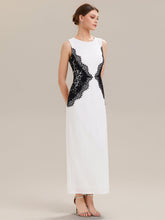 Load image into Gallery viewer, Color=Ivory-Black | Volume Discounts Strapless Round Neck Bodycon Maxi Dress with Eyelash Lace Trim Evening Dresses-Ivory-Black 4
