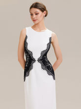 Load image into Gallery viewer, Color=Ivory-Black | Volume Discounts Strapless Round Neck Bodycon Maxi Dress with Eyelash Lace Trim Evening Dresses-Ivory-Black 3