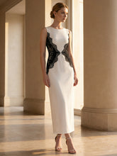Load image into Gallery viewer, Color=Ivory-Black | Volume Discounts Strapless Round Neck Bodycon Maxi Dress with Eyelash Lace Trim Evening Dresses 6