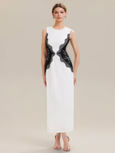 Load image into Gallery viewer, Color=Ivory-Black | Volume Discounts Strapless Round Neck Bodycon Maxi Dress with Eyelash Lace Trim Evening Dresses-Ivory-Black 1
