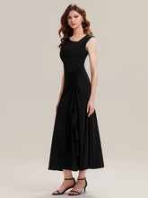 Load image into Gallery viewer, Color=Black | One Stop Shop Sleeveless Asymmetrical Ruffled A-Line Maxi Evening Dresses-Black 9