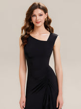 Load image into Gallery viewer, Color=Black | One Stop Shop Sleeveless Asymmetrical Ruffled A-Line Maxi Evening Dresses-Black 8