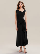 Load image into Gallery viewer, Color=Black | One Stop Shop Sleeveless Asymmetrical Ruffled A-Line Maxi Evening Dresses-Black 6