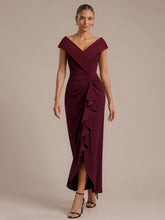 Load image into Gallery viewer, Burgundy | B2B-Exclusive Sleeveless V-Neck High Stretch Mermaid High-Low Evening Dresses-Burgundy