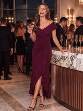Load image into Gallery viewer, Burgundy | B2B-Exclusive Sleeveless V-Neck High Stretch Mermaid High-Low Evening Dresses-Burgundy