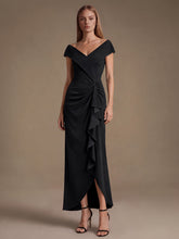 Load image into Gallery viewer, Black | B2B-Exclusive Sleeveless V-Neck High Stretch Mermaid High-Low Evening Dresses-Black