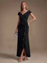 Load image into Gallery viewer, Black | B2B-Exclusive Sleeveless V-Neck High Stretch Mermaid High-Low Evening Dresses-Black