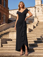 Load image into Gallery viewer, Black | B2B-Exclusive Sleeveless V-Neck High Stretch Mermaid High-Low Evening Dresses-Black