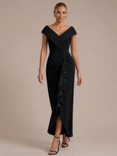 Load image into Gallery viewer, Black | B2B-Exclusive Sleeveless V-Neck High Stretch Mermaid High-Low Evening Dresses-Black