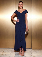 Load image into Gallery viewer, Navy Blue | B2B-Exclusive Sleeveless V-Neck High Stretch Mermaid High-Low Evening Dresses-Navy Blue