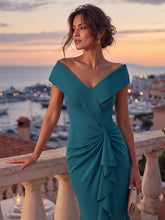 Load image into Gallery viewer, Teal Blue | B2B-Exclusive Sleeveless V-Neck High Stretch Mermaid High-Low Evening Dresses-Teal Blue