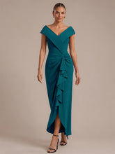 Load image into Gallery viewer, Teal Blue | B2B-Exclusive Sleeveless V-Neck High Stretch Mermaid High-Low Evening Dresses-Teal Blue