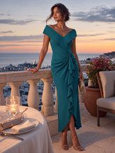 Load image into Gallery viewer, Teal Blue | B2B-Exclusive Sleeveless V-Neck High Stretch Mermaid High-Low Evening Dresses-Teal Blue