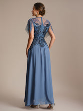 Load image into Gallery viewer, Color=Dusty blue | Volume Discounts Short Sleeve Ruffle Sequin Round Neck A-Line Floor Length Evening Dresses 2