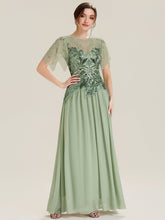 Load image into Gallery viewer, Color=Mint Green | Volume Discounts Short Sleeve Ruffle Sequin Round Neck A-Line Floor Length Evening Dresses-Mint Green 5