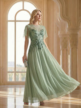 Load image into Gallery viewer, Volume Discounts Short Sleeve Ruffle Sequin Round Neck A-Line Floor Length Evening Dresses