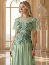 Load image into Gallery viewer, Volume Discounts Short Sleeve Ruffle Sequin Round Neck A-Line Floor Length Evening Dresses