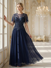 Load image into Gallery viewer, Volume Discounts Short Sleeve Ruffle Sequin Round Neck A-Line Floor Length Evening Dresses