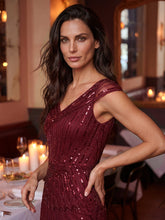 Load image into Gallery viewer, Color=Burgundy | One Stop Shop Short Sleeves Off Shoulder Fishtail Embroidered Evening Dresses 8