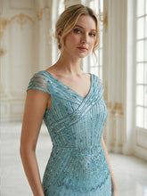 Load image into Gallery viewer, Color=Blue | One Stop Shop Short Sleeves Off Shoulder Fishtail Embroidered Evening Dresses 9