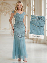 Load image into Gallery viewer, Color=Blue | One Stop Shop Short Sleeves Off Shoulder Fishtail Embroidered Evening Dresses 14
