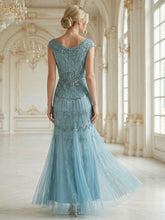 Load image into Gallery viewer, One Stop Shop Short Sleeves Off Shoulder Fishtail Embroidered Evening Dresses