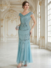 Load image into Gallery viewer, One Stop Shop Short Sleeves Off Shoulder Fishtail Embroidered Evening Dresses