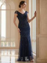 Load image into Gallery viewer, One Stop Shop Short Sleeves Off Shoulder Fishtail Embroidered Evening Dresses