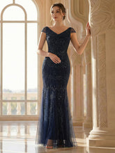 Load image into Gallery viewer, One Stop Shop Short Sleeves Off Shoulder Fishtail Embroidered Evening Dresses