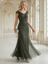 Load image into Gallery viewer, One Stop Shop Short Sleeves Off Shoulder Fishtail Embroidered Evening Dresses