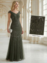 Load image into Gallery viewer, Color=Olive Green | One Stop Shop Short Sleeves Off Shoulder Fishtail Embroidered Evening Dresses 10