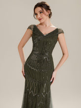 Load image into Gallery viewer, Color=Olive Green | One Stop Shop Short Sleeves Off Shoulder Fishtail Embroidered Evening Dresses-Olive Green 13