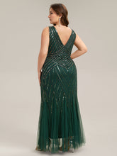Load image into Gallery viewer, Color=Dark Green | Commercial Wholesale Sleeveless High Stretch Fishtail Beaded V-Neck Evening Dresses-Dark Green 7