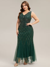 Load image into Gallery viewer, Color=Dark Green | Commercial Wholesale Sleeveless High Stretch Fishtail Beaded V-Neck Evening Dresses-Dark Green 9