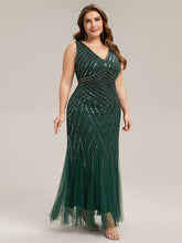 Load image into Gallery viewer, Color=Dark Green | Commercial Wholesale Sleeveless High Stretch Fishtail Beaded V-Neck Evening Dresses-Dark Green 10