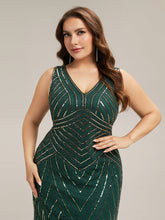 Load image into Gallery viewer, Color=Dark Green | Commercial Wholesale Sleeveless High Stretch Fishtail Beaded V-Neck Evening Dresses-Dark Green 8
