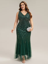 Load image into Gallery viewer, Color=Dark Green | Commercial Wholesale Sleeveless High Stretch Fishtail Beaded V-Neck Evening Dresses-Dark Green 6