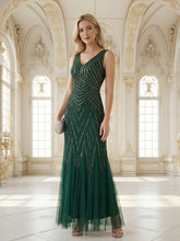 Load image into Gallery viewer, Commercial Wholesale Sleeveless High Stretch Fishtail Beaded V-Neck Evening Dresses
