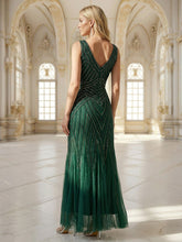 Load image into Gallery viewer, Commercial Wholesale Sleeveless High Stretch Fishtail Beaded V-Neck Evening Dresses