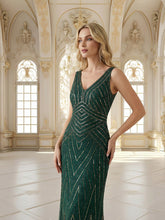 Load image into Gallery viewer, Commercial Wholesale Sleeveless High Stretch Fishtail Beaded V-Neck Evening Dresses