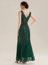 Load image into Gallery viewer, Color=Dark Green | Commercial Wholesale Sleeveless High Stretch Fishtail Beaded V-Neck Evening Dresses-Dark Green 2