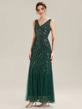 Load image into Gallery viewer, Color=Dark Green | Commercial Wholesale Sleeveless High Stretch Fishtail Beaded V-Neck Evening Dresses-Dark Green 4