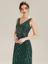 Load image into Gallery viewer, Color=Dark Green | Commercial Wholesale Sleeveless High Stretch Fishtail Beaded V-Neck Evening Dresses-Dark Green 3